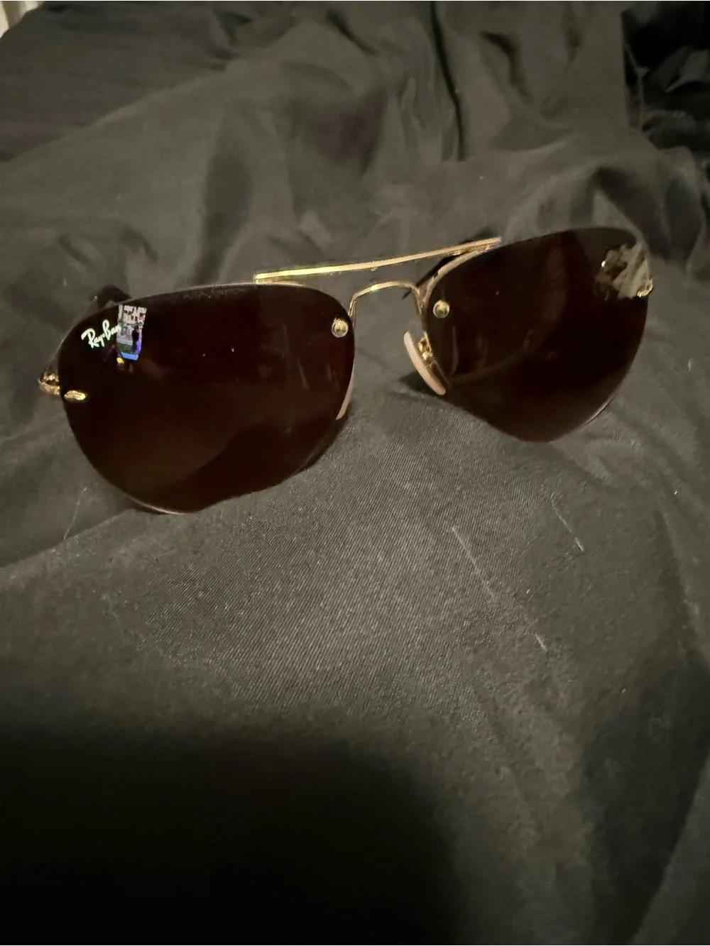 Ray-Ban Women's Gold Frame Dark Brown Lens Rimless Sunglasses